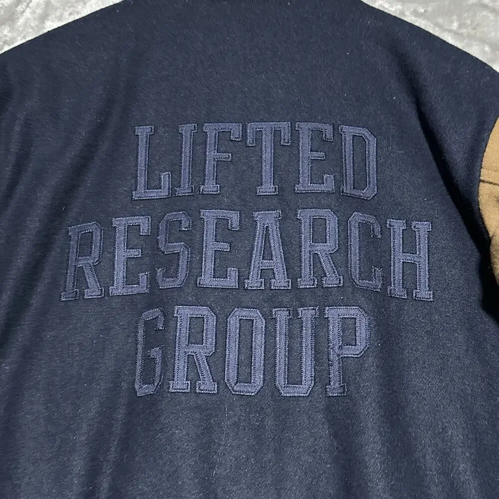 LRG Lifted Research Group Varsity Bomber Jacket Mens Size‎ S Blue Quilted Retro
